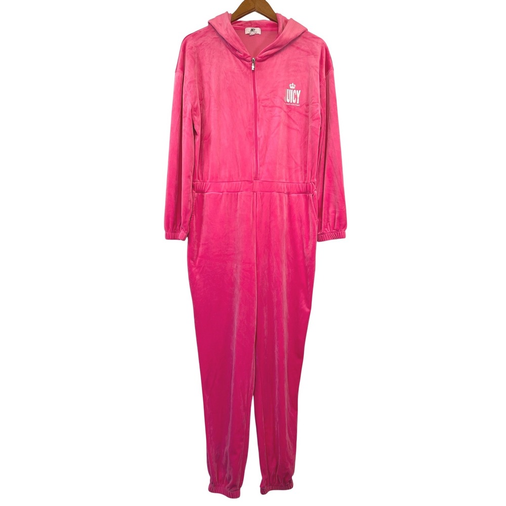 Juicy by Juicy Couture Velour Hoodie Large Pink Y2K McBling Zip Up Sweatshirt